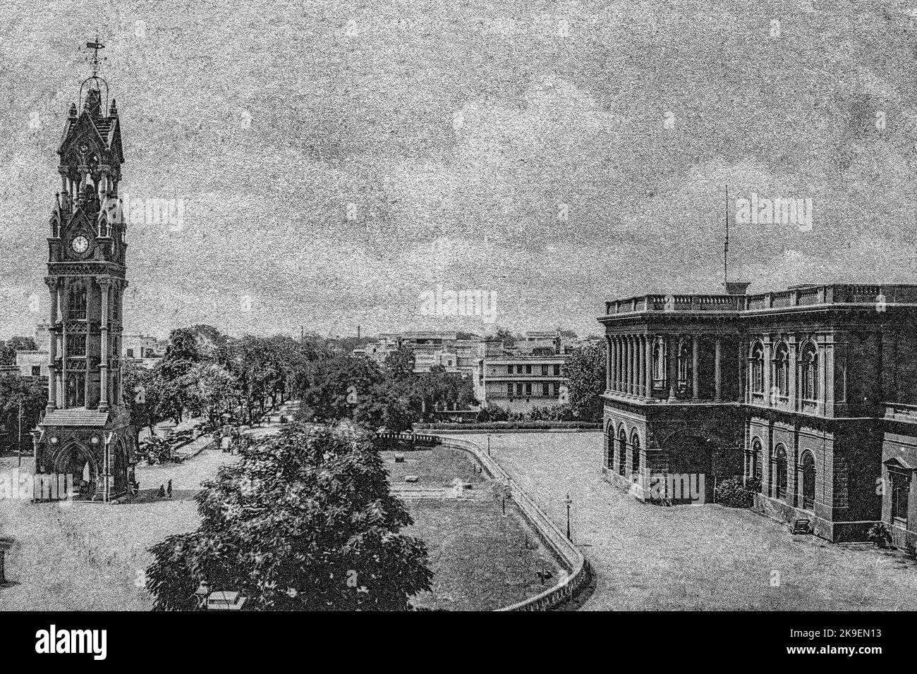 Black and White Photo of Clock Tower and Town Hall Chandni Chowk Delhi