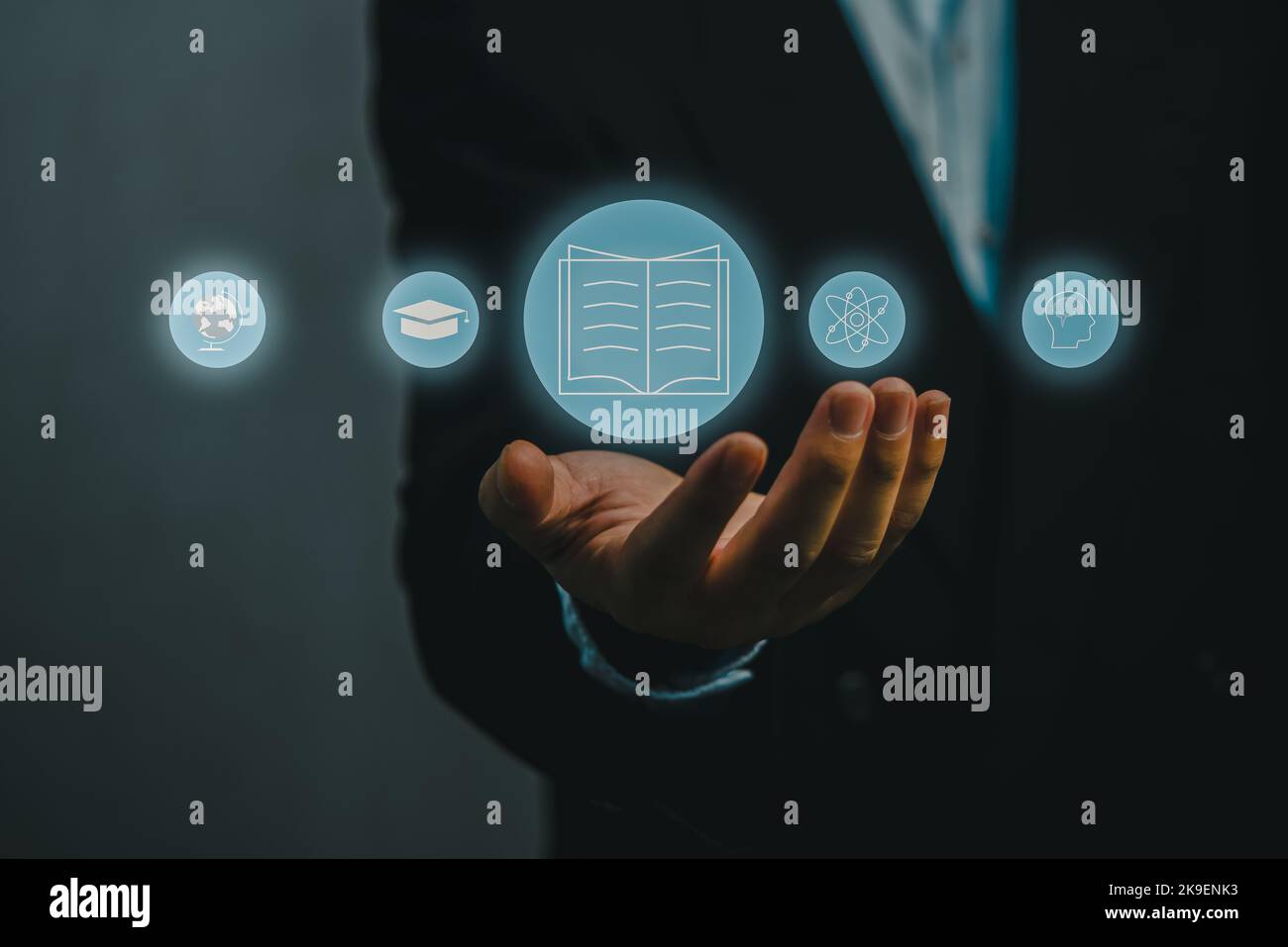 Education technology Internet Webinar online icon virtual screen concept. Stock Photo