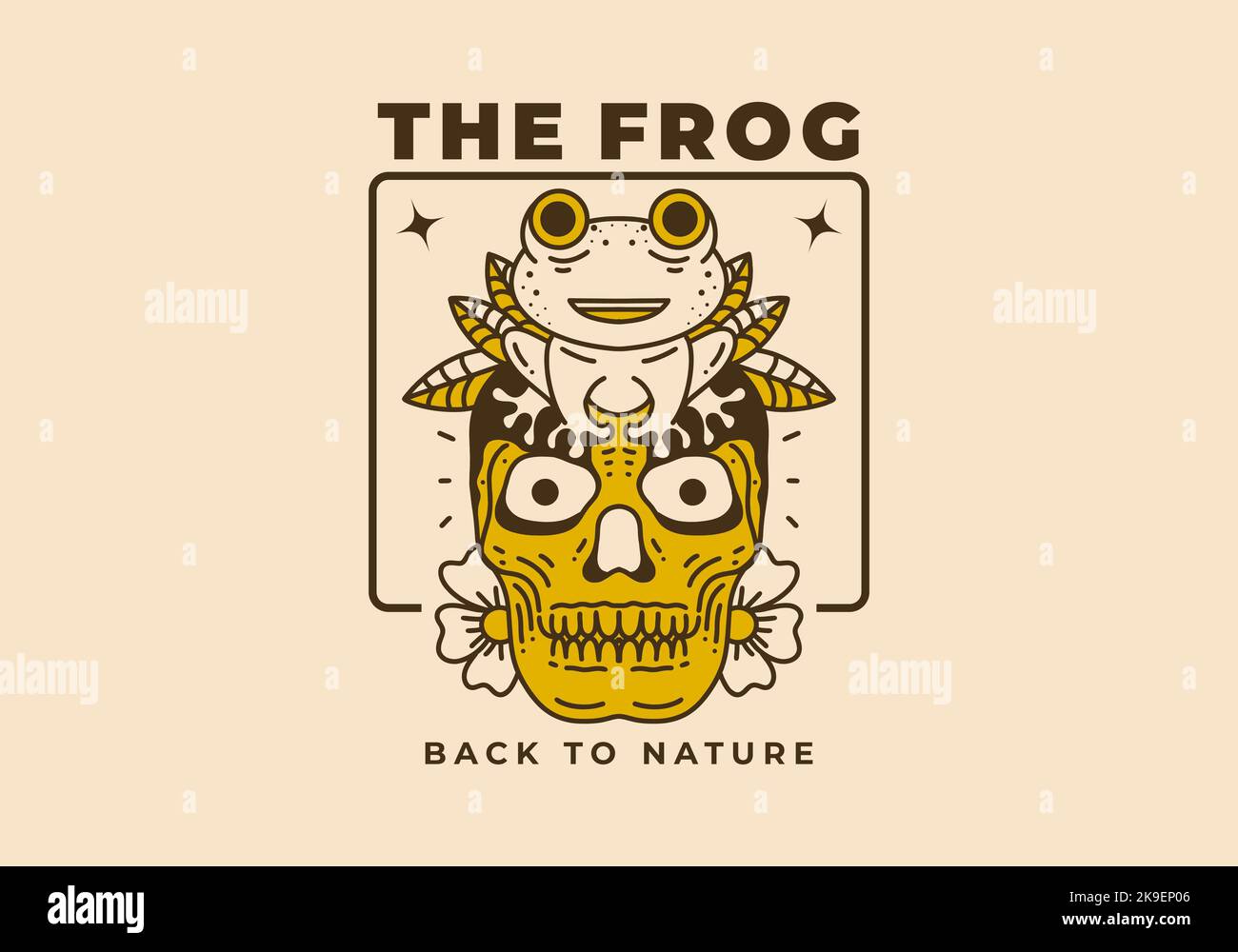 Vintage art illustration design of a frog sit on the skull Stock Vector ...