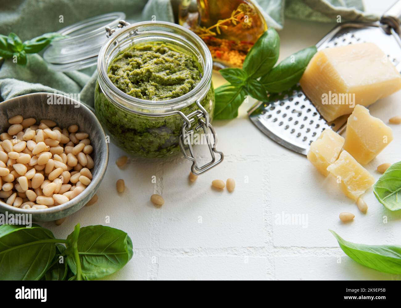 Curated visual reference: Quick Pesto Style Sauce With Fresh Basil And Pine Nuts Reference: Fresh Made Pesto Sauce Green Basil Pesto Ingredient For Pesto