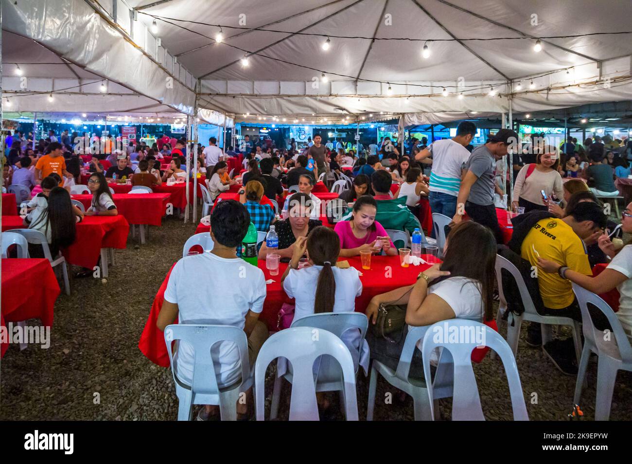 Cebuanos dining at the Sugbo Mercado food park in Cebu City, Philippines Stock Photo