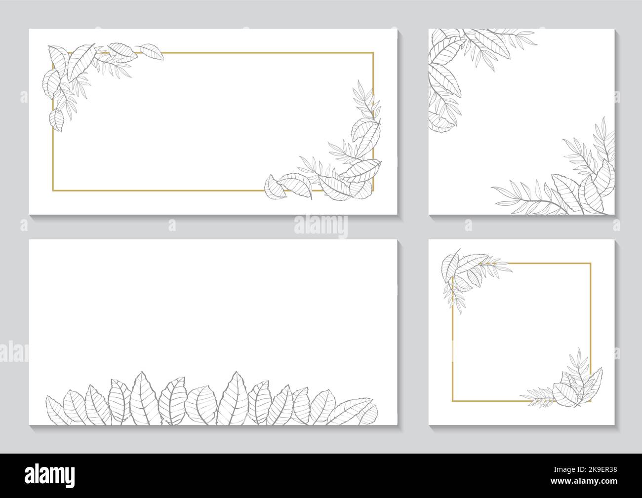 Monochrome botanical frame set isolated on a gray background, vector illustration. Stock Vector