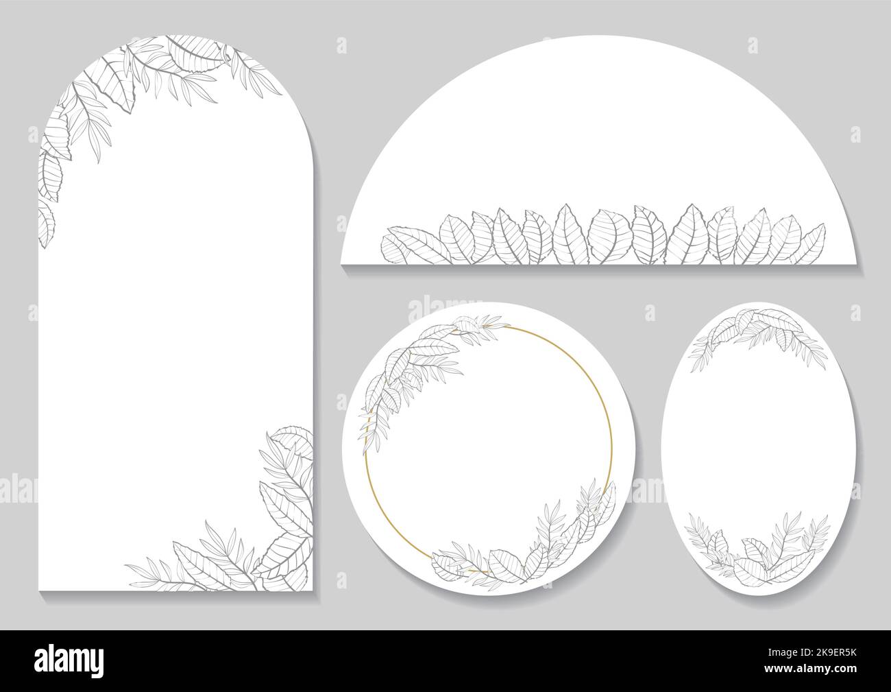 Monochrome botanical frame set isolated on a gray background, vector illustration. Stock Vector
