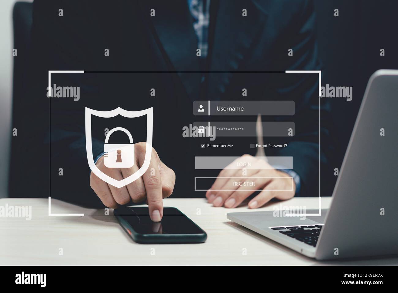 Protection personal data against hackers. Security internet access of personal data.identification information security and encryption.man typing logi Stock Photo