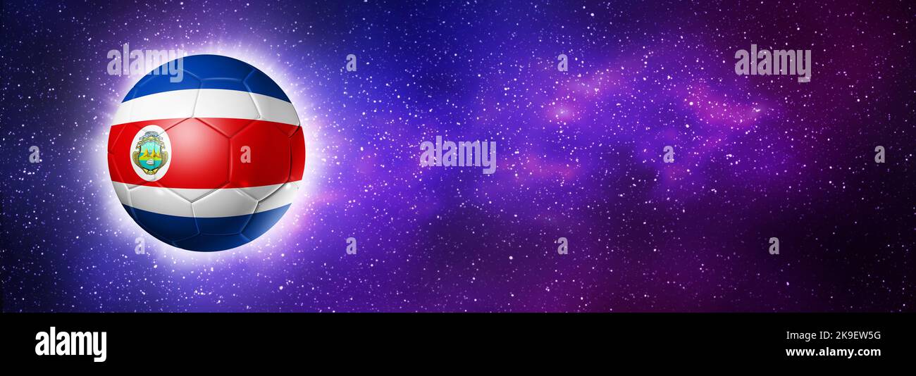 3D soccer ball with Costa Rica team flag. Space background. Football