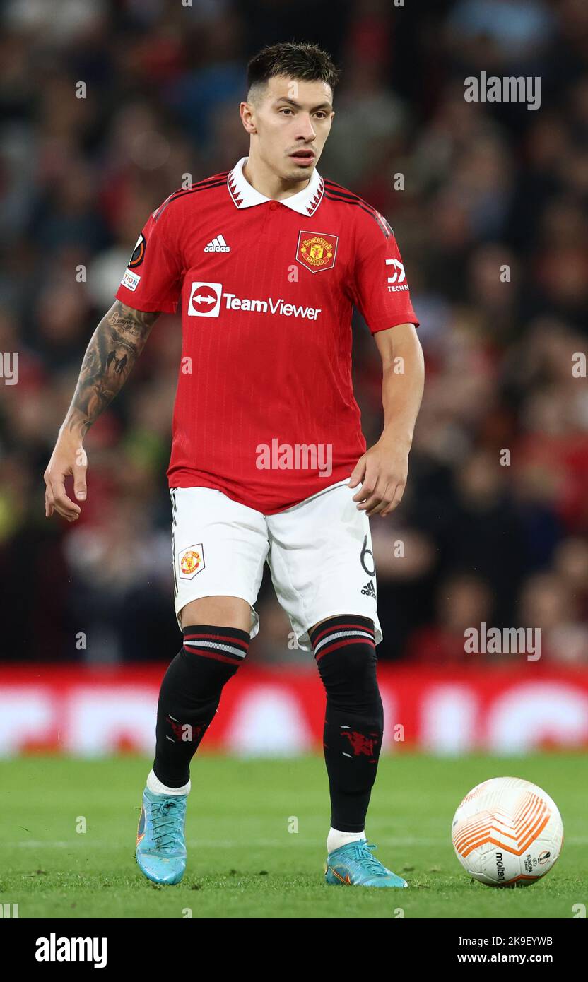 Manchester, England, 27th October 2022.  Lisandro Martinez of Manchester United during the UEFA Europa League match at Old Trafford, Manchester. Picture credit should read: Darren Staples / Sportimage Stock Photo