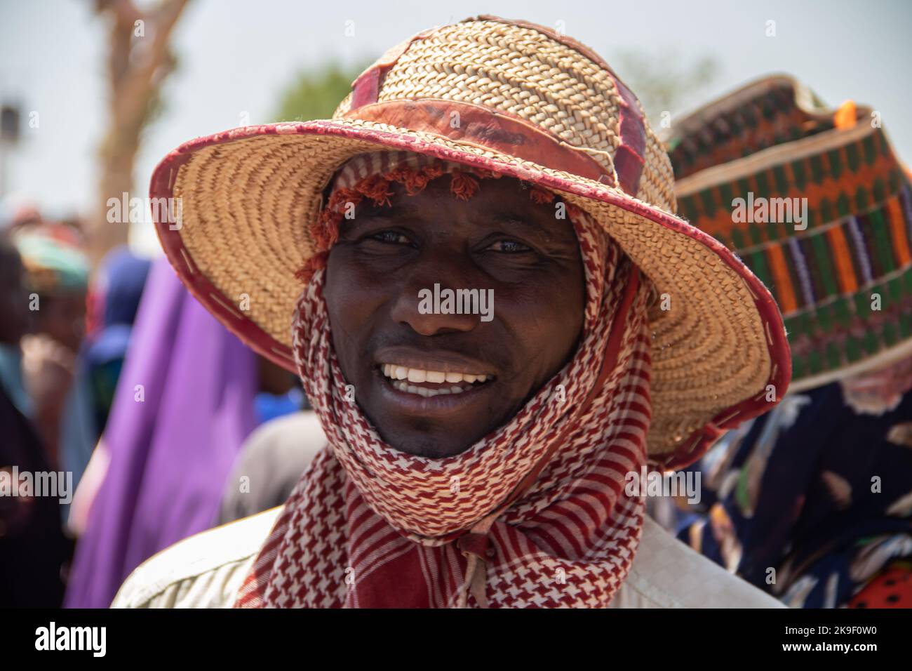 African tribes, Nigeria, Borno State, Maiduguri city. Fulani tribe traditionally dressed in colorful clothing Stock Photo