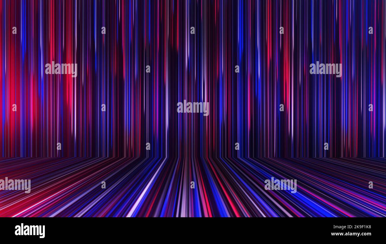 3D rendering of an abstract panoramic neon background with glowing rays ...