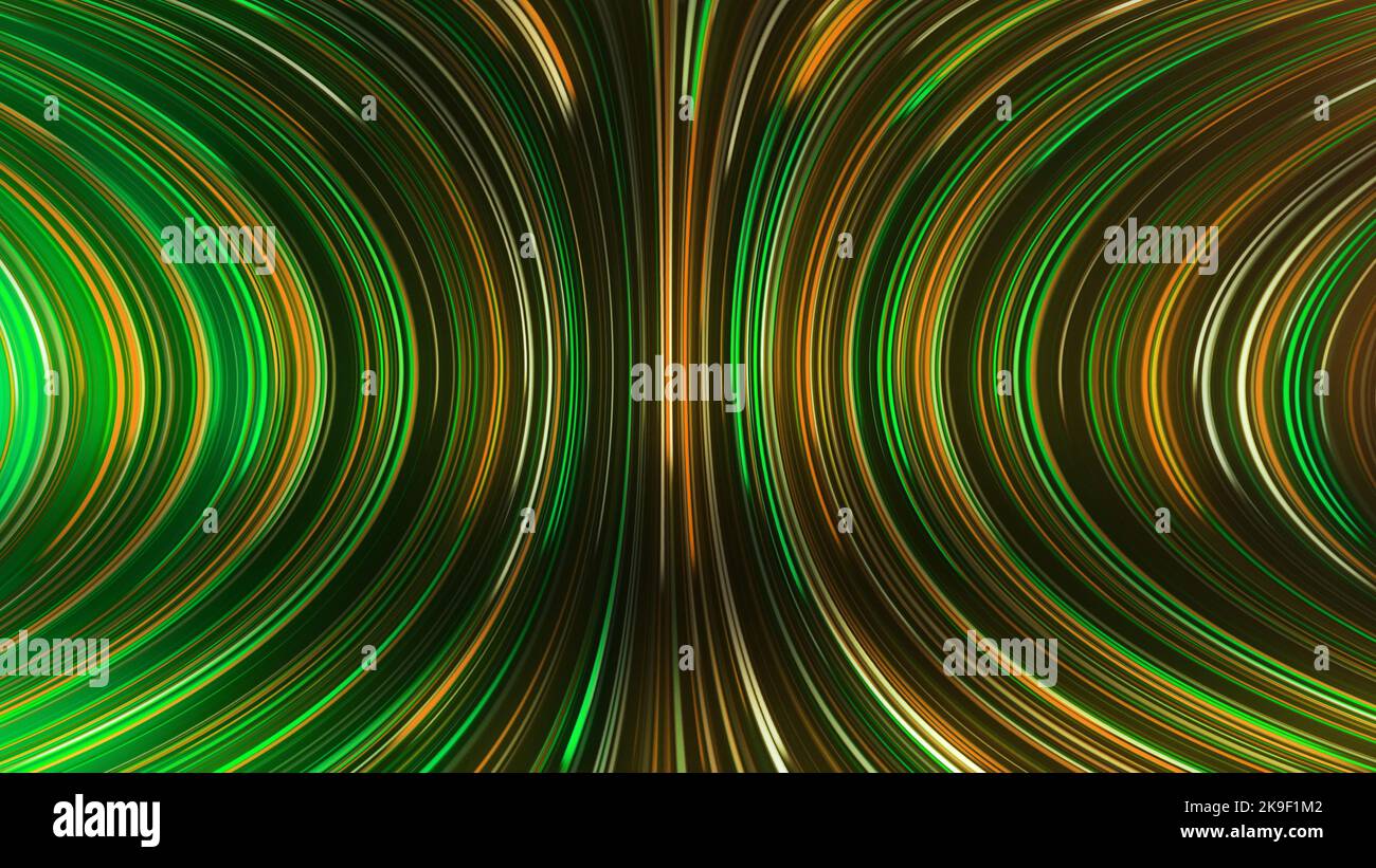 3D rendering of an abstract panoramic neon background with glowing rays ...