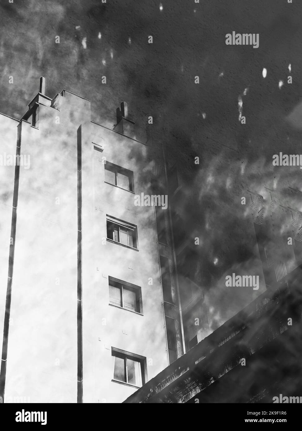 Apartment building with smoke from a fire Stock Photo Alamy