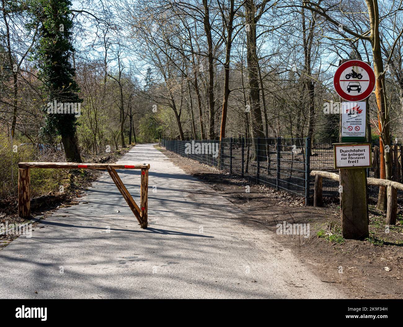 Wooden Barrier On Waldweg, Berlin-Tegel, Stock Photo