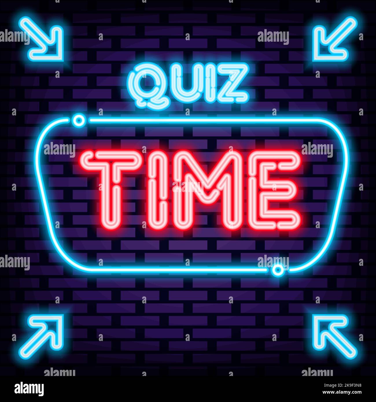 Quiz Time Neon sign. Glowing with colorful neon light. Night advensing