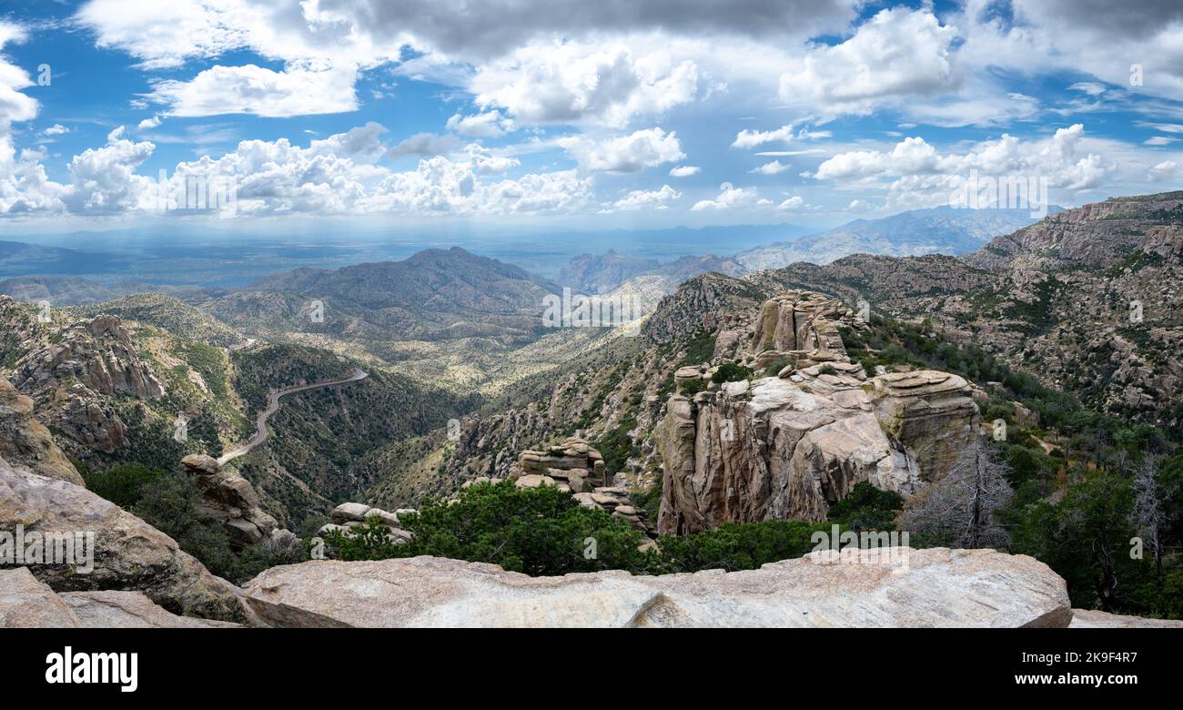 A panoramic view from the drive up to the top of Mount Lemmon Stock