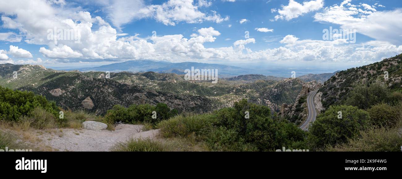 A panoramic view from the drive up to the top of Mount Lemmon Stock