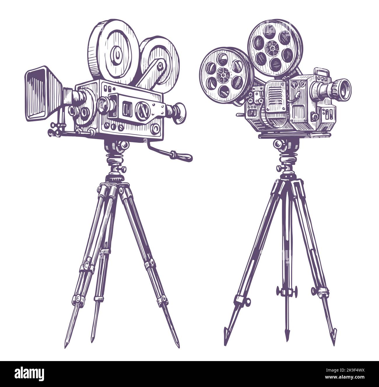Vintage movie camera. TV, film industry, cinema concept. Hand drawn retro video projector sketch vector illustration Stock Vector