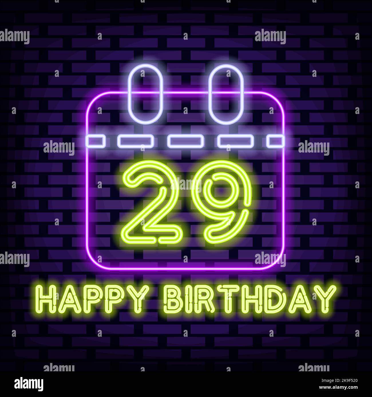 29th Happy Birthday 29 Year old Neon quote. Glowing with colorful neon light. Night bright advertising. Stock Vector