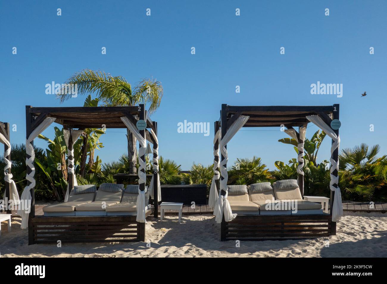 QUINTA DO LAGO, PORTUGAL 26th JUNE 2022 Relaxation beach beds in
