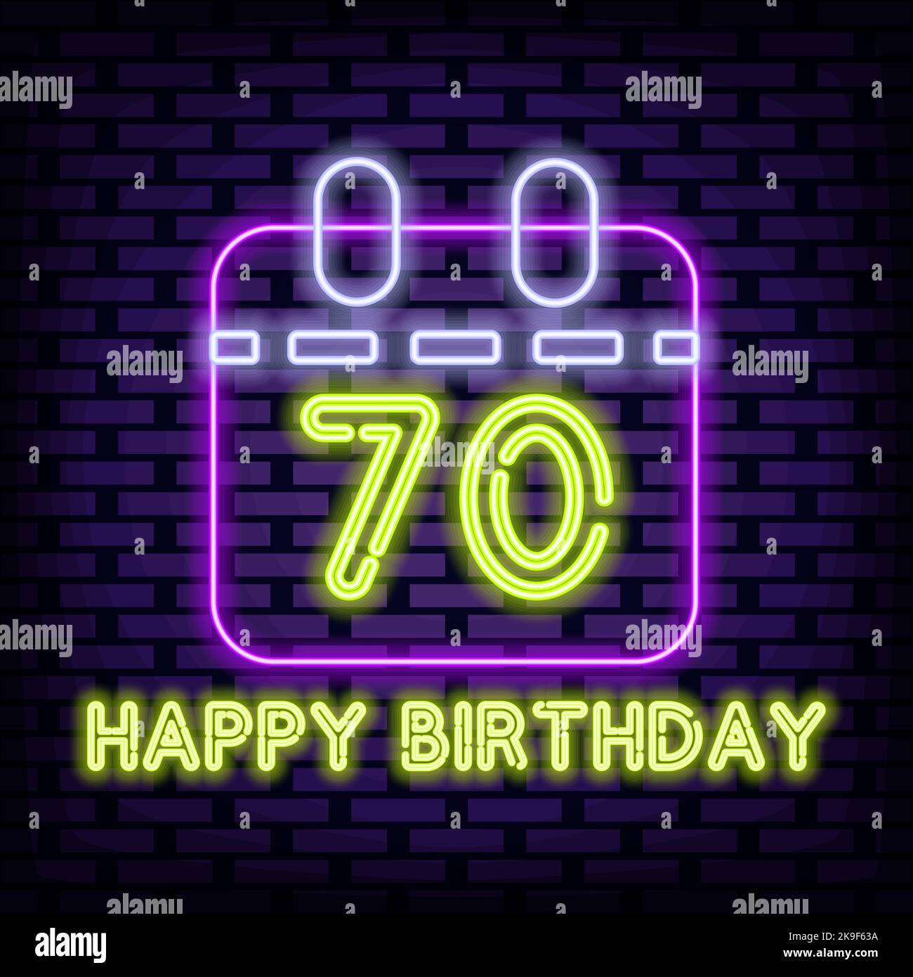70th Happy Birthday 70 Year old Neon quote. Neon script. Announcement