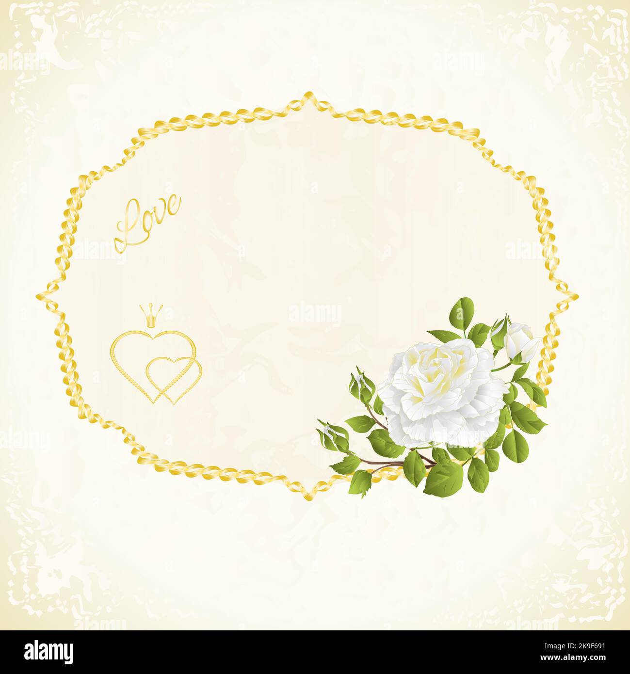 Label with white rose and buds floral festive background vintage vector ...
