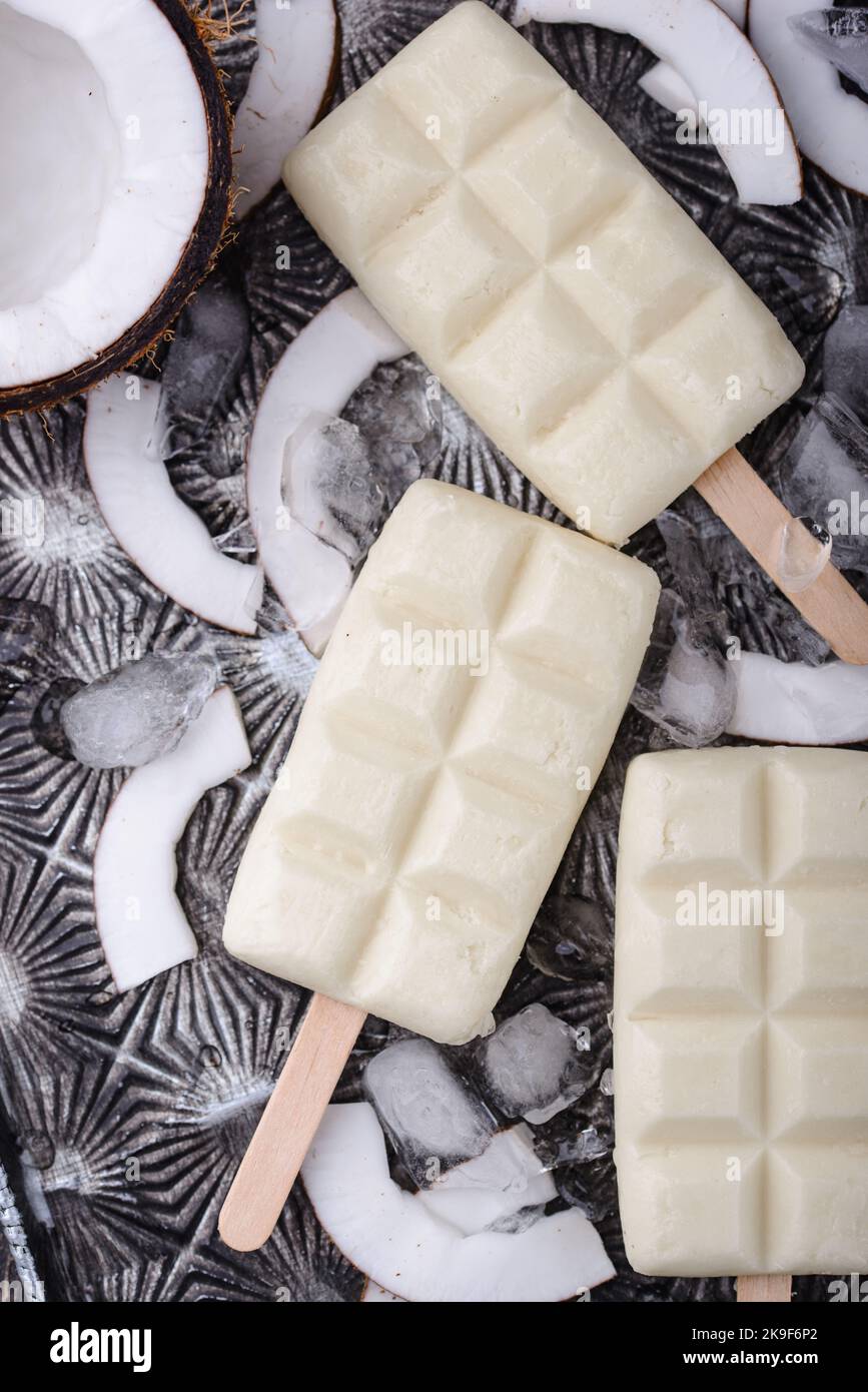 Healthy coconut ice cream popsicles Stock Photo Alamy