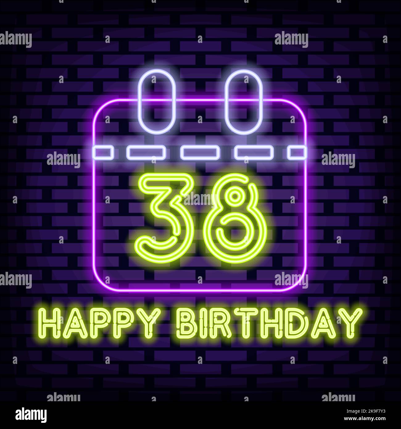 38th Happy Birthday 38 Year old Neon Sign Vector. Glowing with colorful neon light. Night advensing. Stock Vector