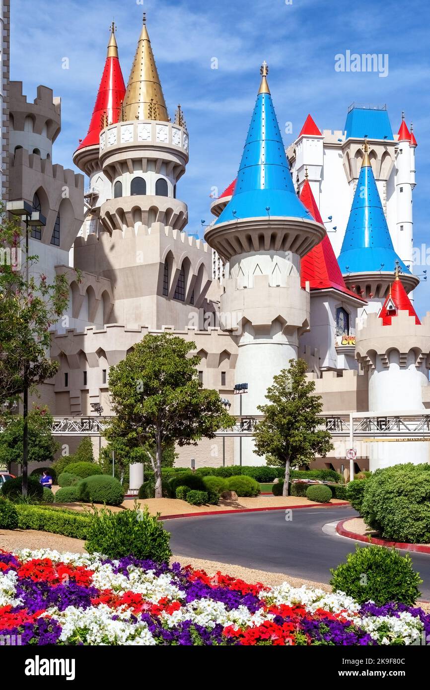 Las Vegas, USA - 18 April 2012: The exterior of the fairy tale and medieval style Excalibur Hotel and Casino in Las Vegas. A themed hotel based on the Stock Photo