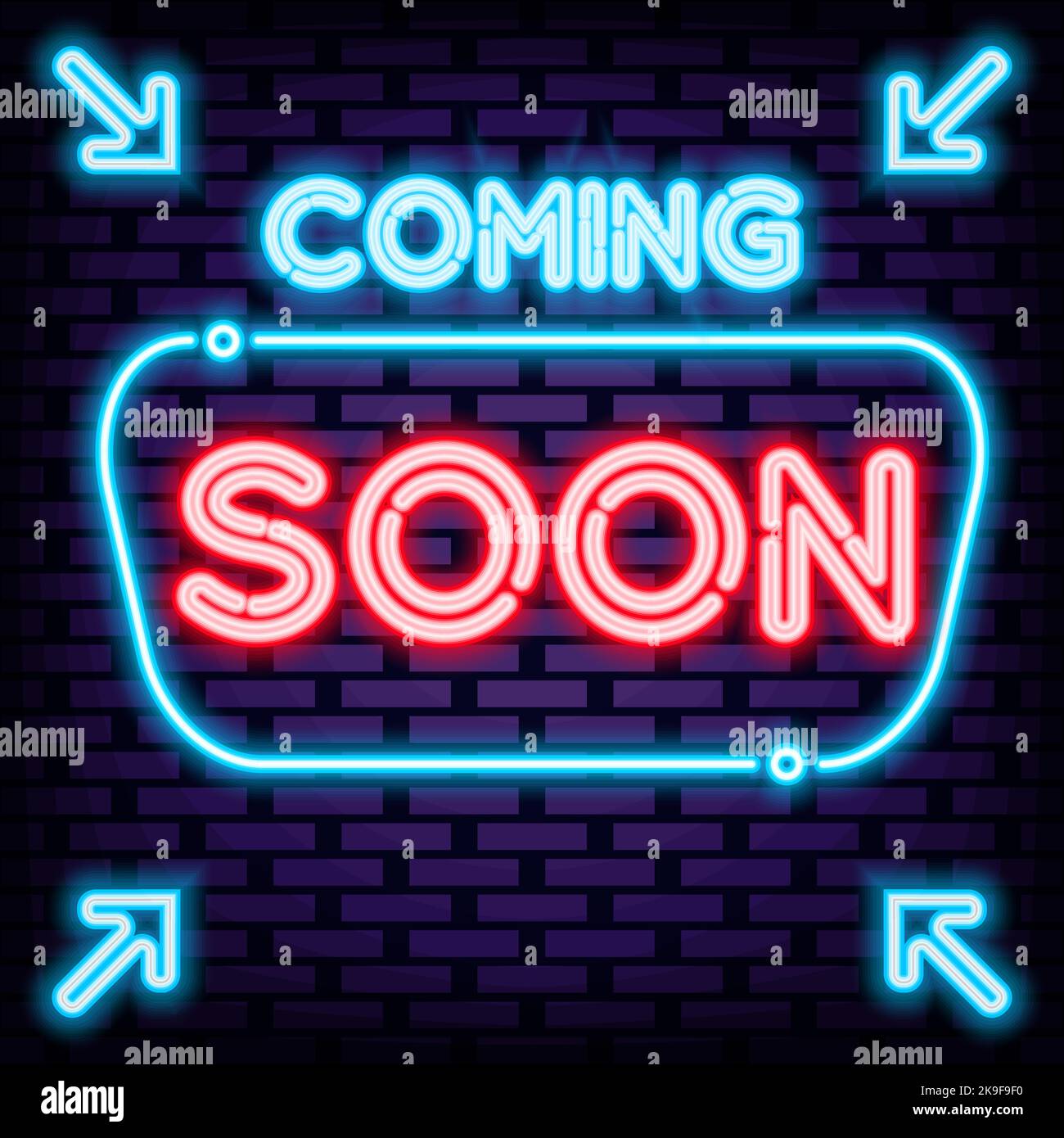 Coming Soon Badge in neon style. Neon script. Neon text. Stock Vector