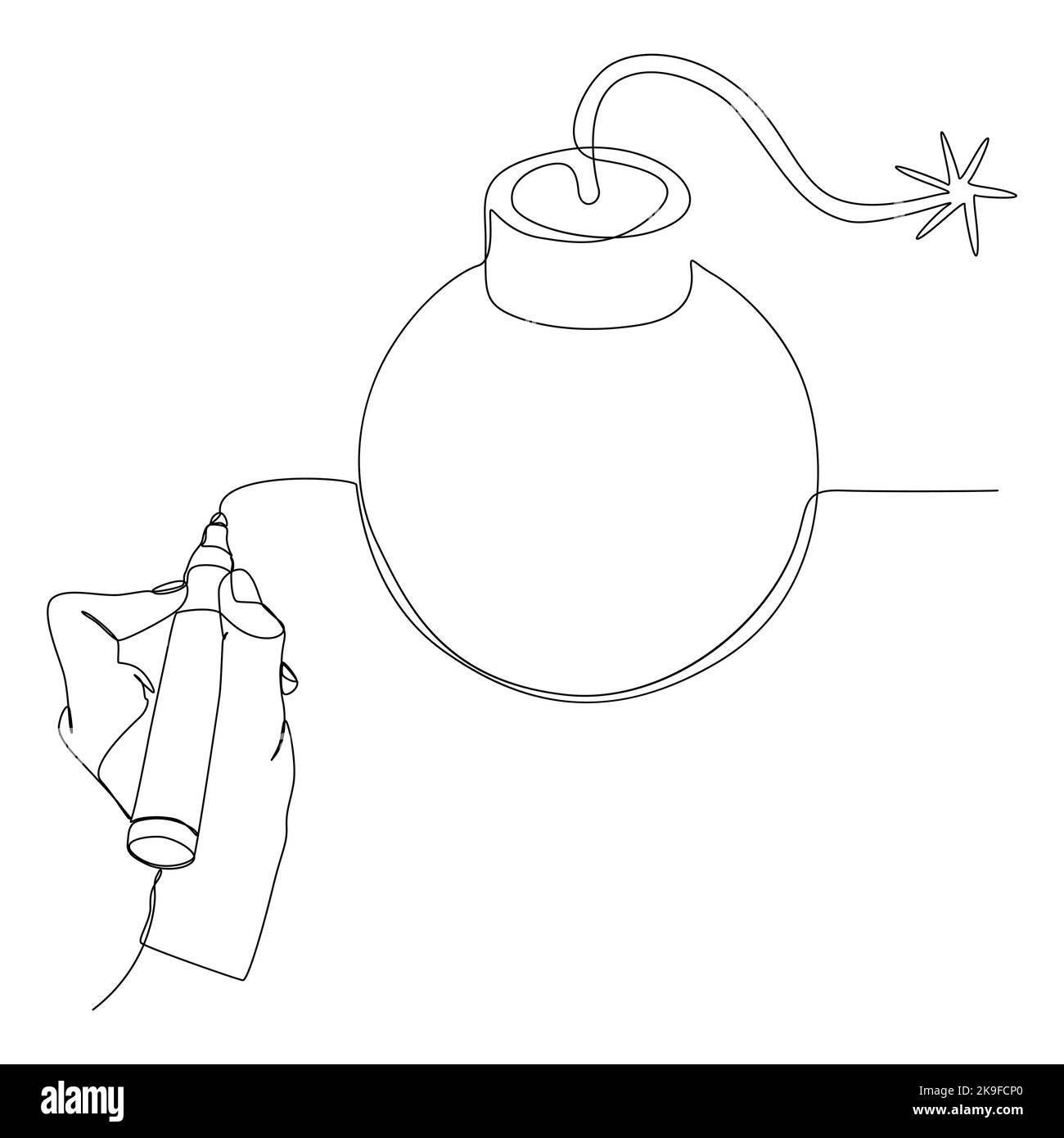 One continuous line of Bomb word written by with felt tip pen. Thin