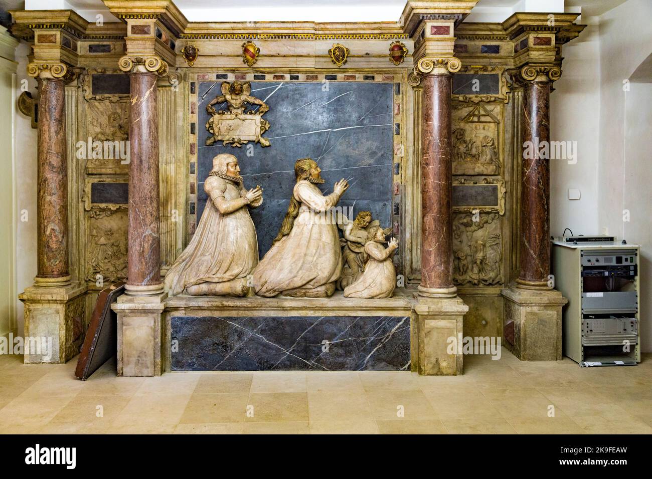 WEIMAR, GERMANY - DEC 19, 2015: sculpture of The Magi also referred to as the Three Wise Men or Three Kings,  in the Gospel of Matthew in Church St. P Stock Photo