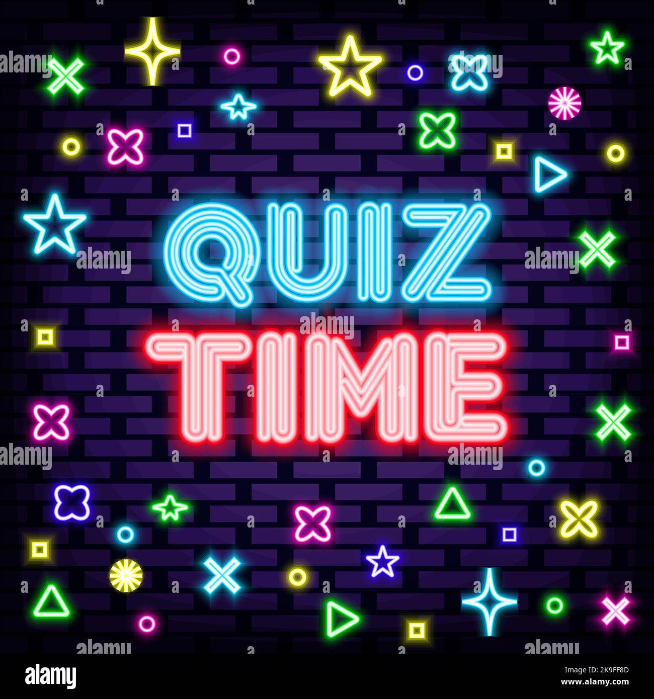 Anúncio Quiz Time poster neon signboard vector. Pub Quiz vintage