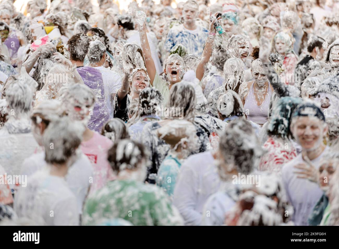 St Andrews university students take part in the traditional "Raisin Monday" a foam fight between
