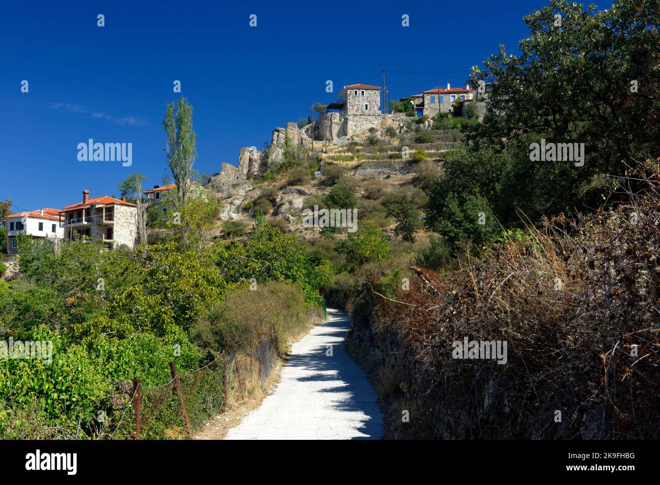 The mountain village of Petri, North Lesbos, Northern Aegean Islands, Greece. Stock Photo