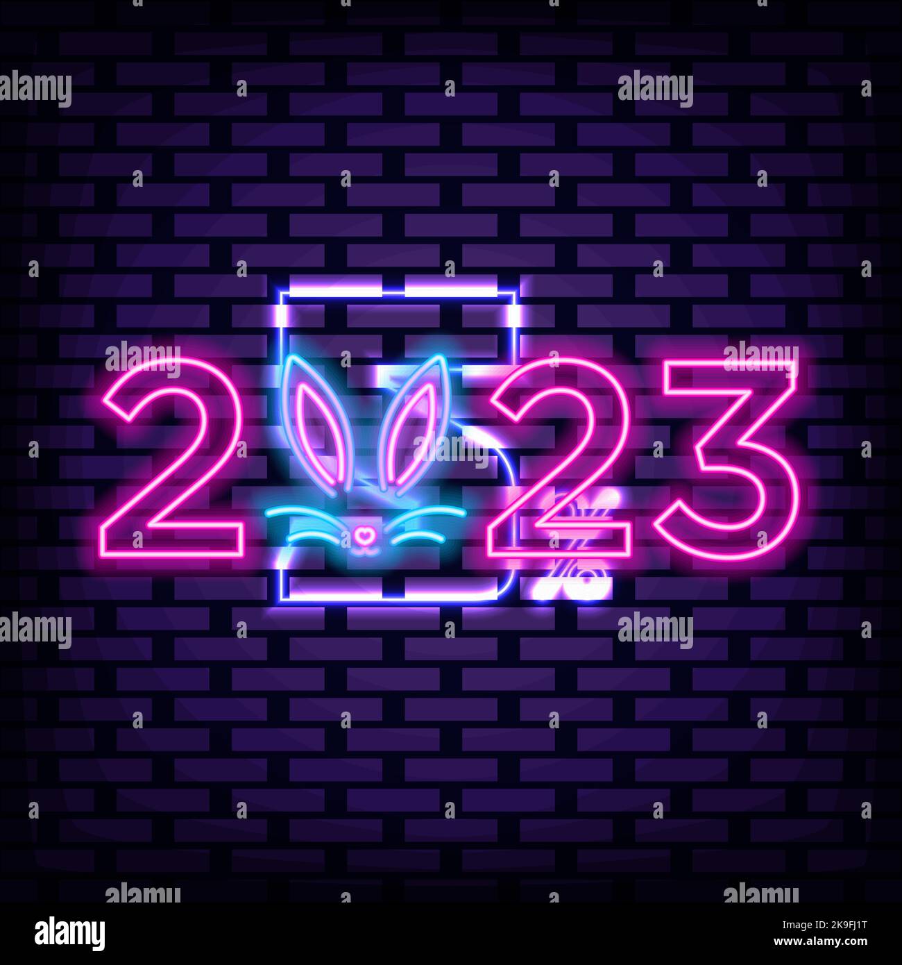 2023 Happy New Year and Merry Christmas Neon signboards. Neon script. Announcement neon signboard. Stock Vector