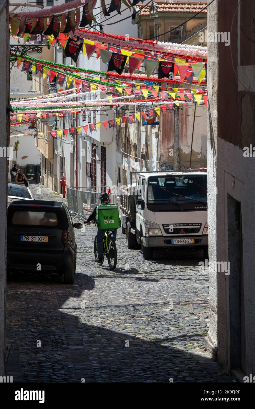 LISBON, PORTUGAL 28th JUNE 2022 View of a Uber Eats bicycle delivery