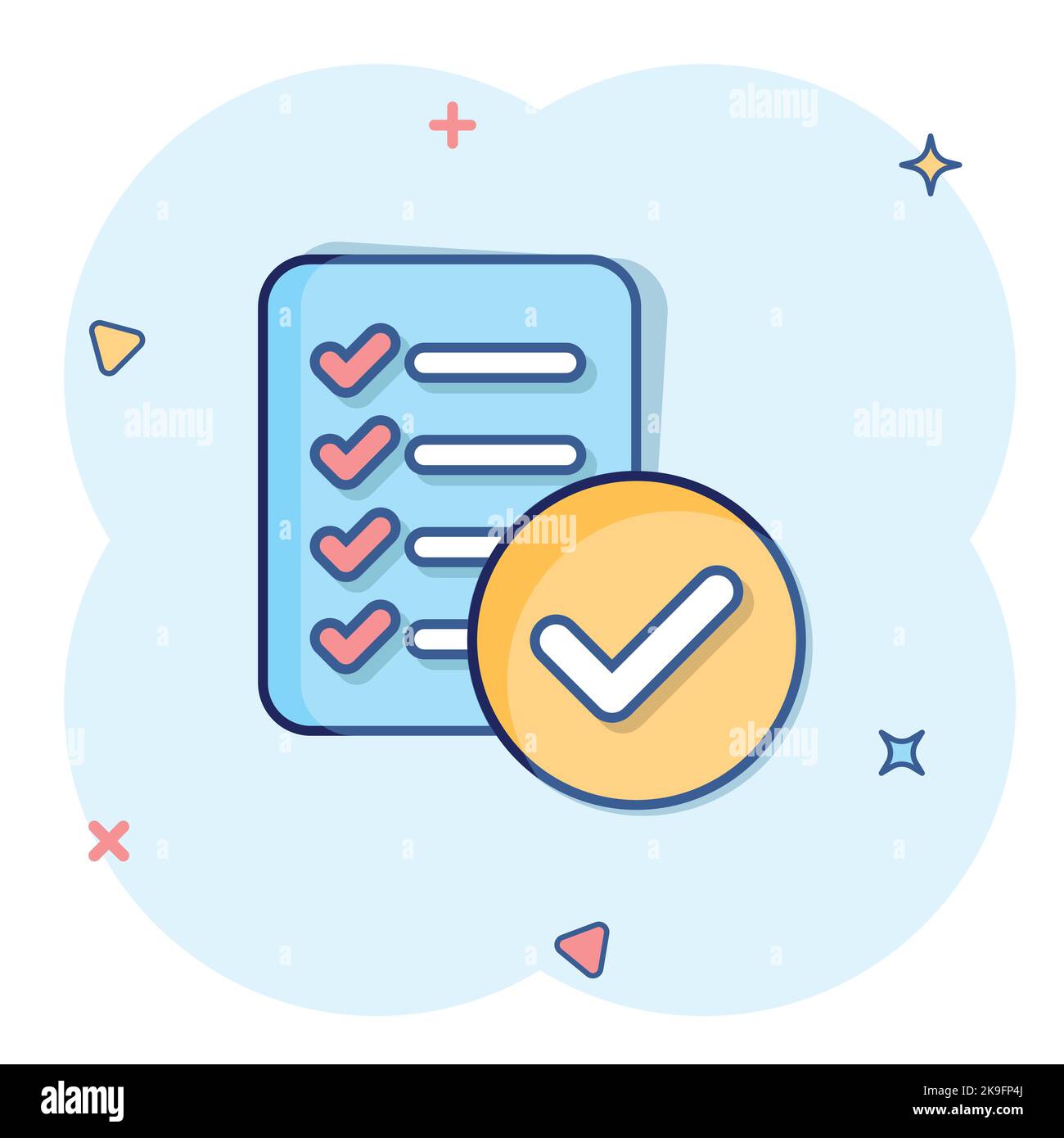 Document checklist icon in comic style. Report cartoon vector ...