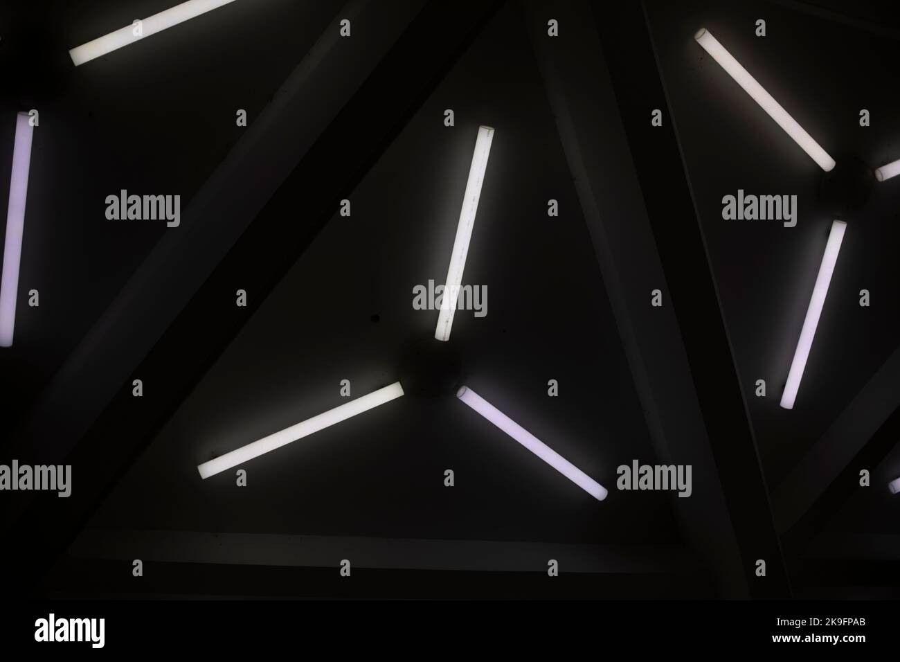 Lights on ceiling. Interior of building. Fluorescent Light. Gas lamp in