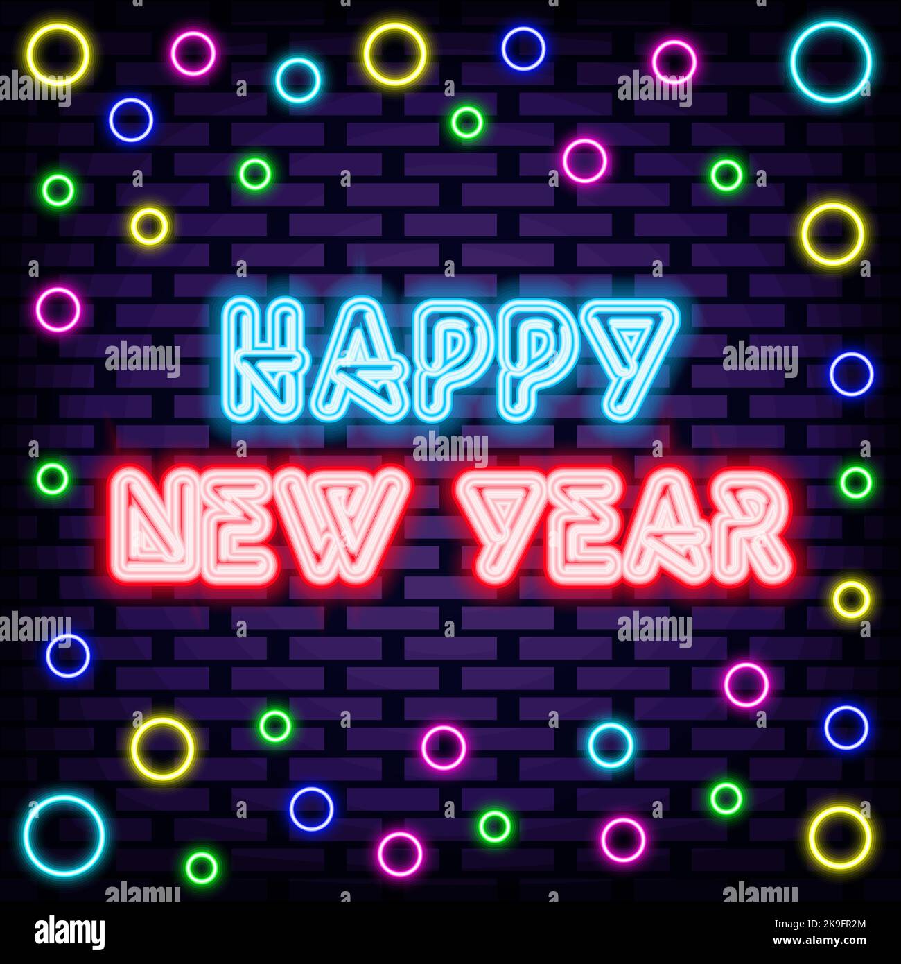 Happy New Year Neon Sign Vector. On brick wall background. Night ...