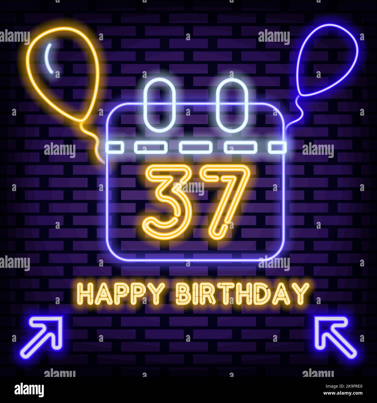 37th Happy Birthday 37 Year old Neon quote. Bright signboard. Night ...
