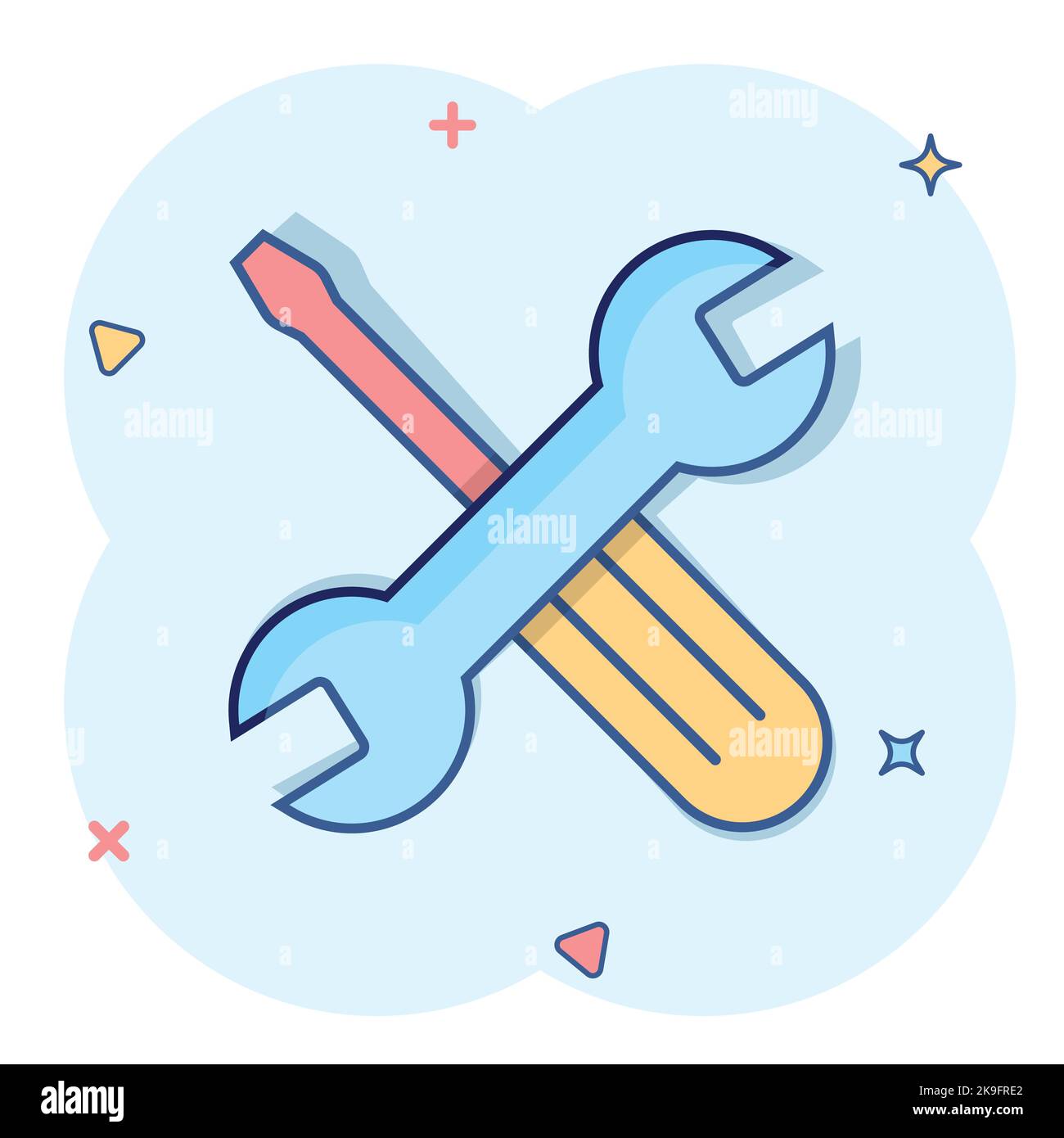 Wrench and screwdriver icon in comic style. Spanner key cartoon vector ...
