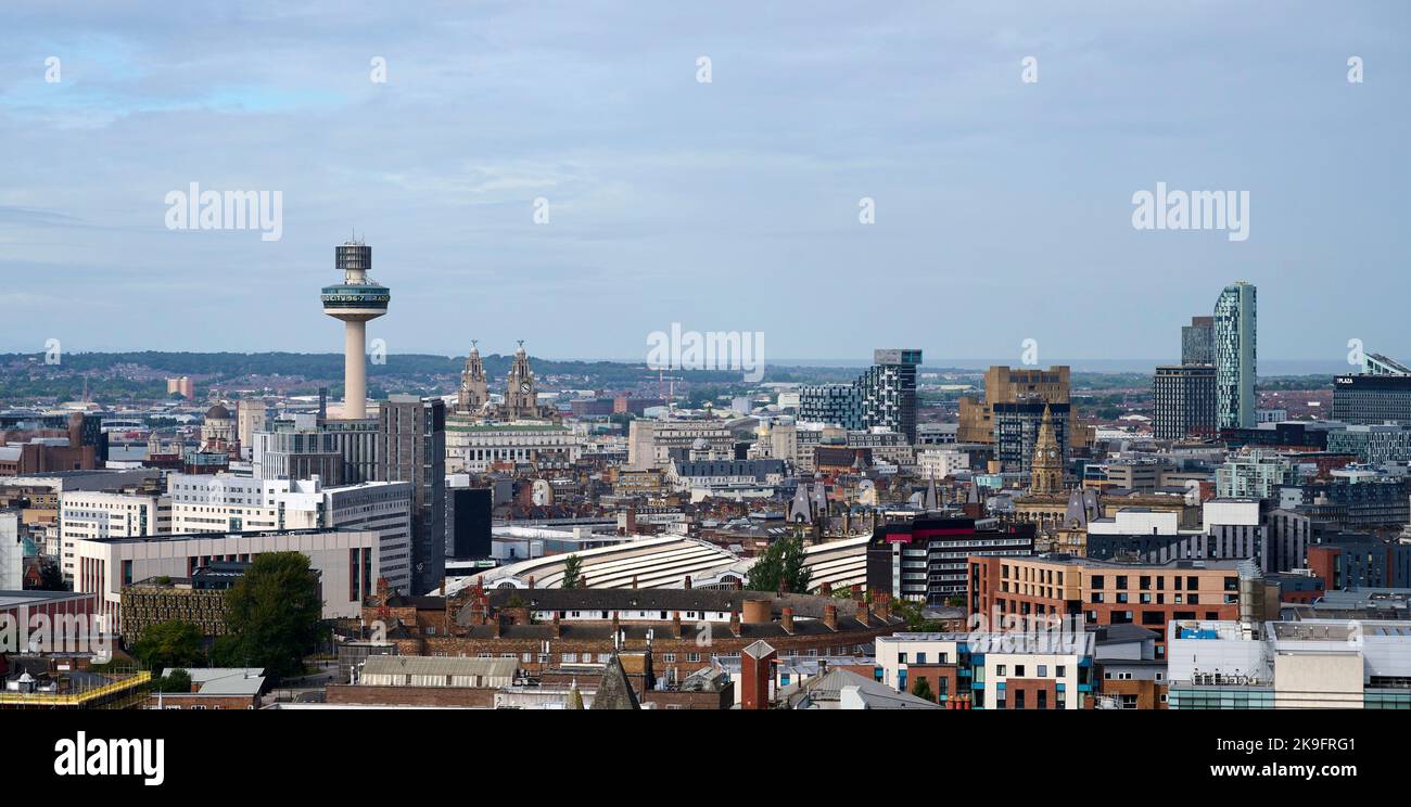 A high level panoramic view of liverpool city centre skyline hires
