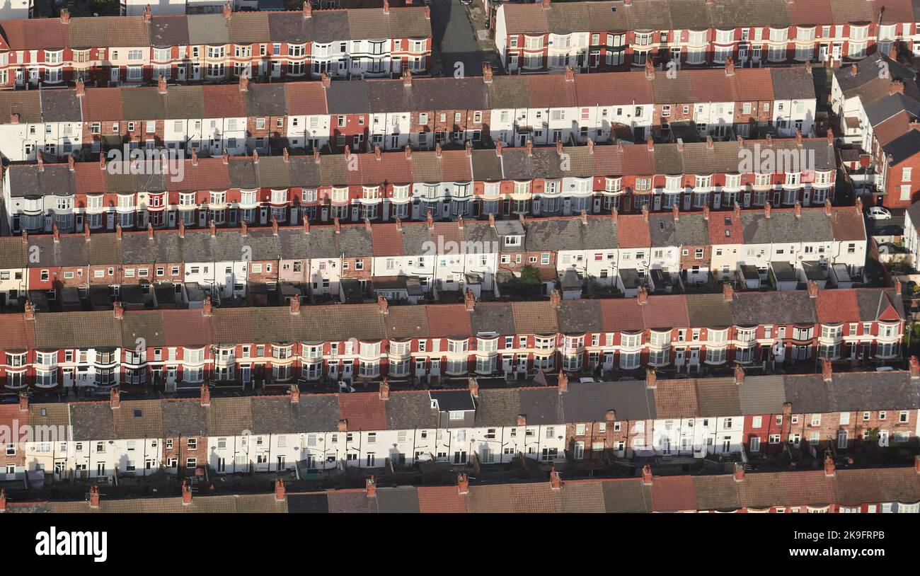 An aerial view of terrace housing roof tops, Birkenhead, Wirral