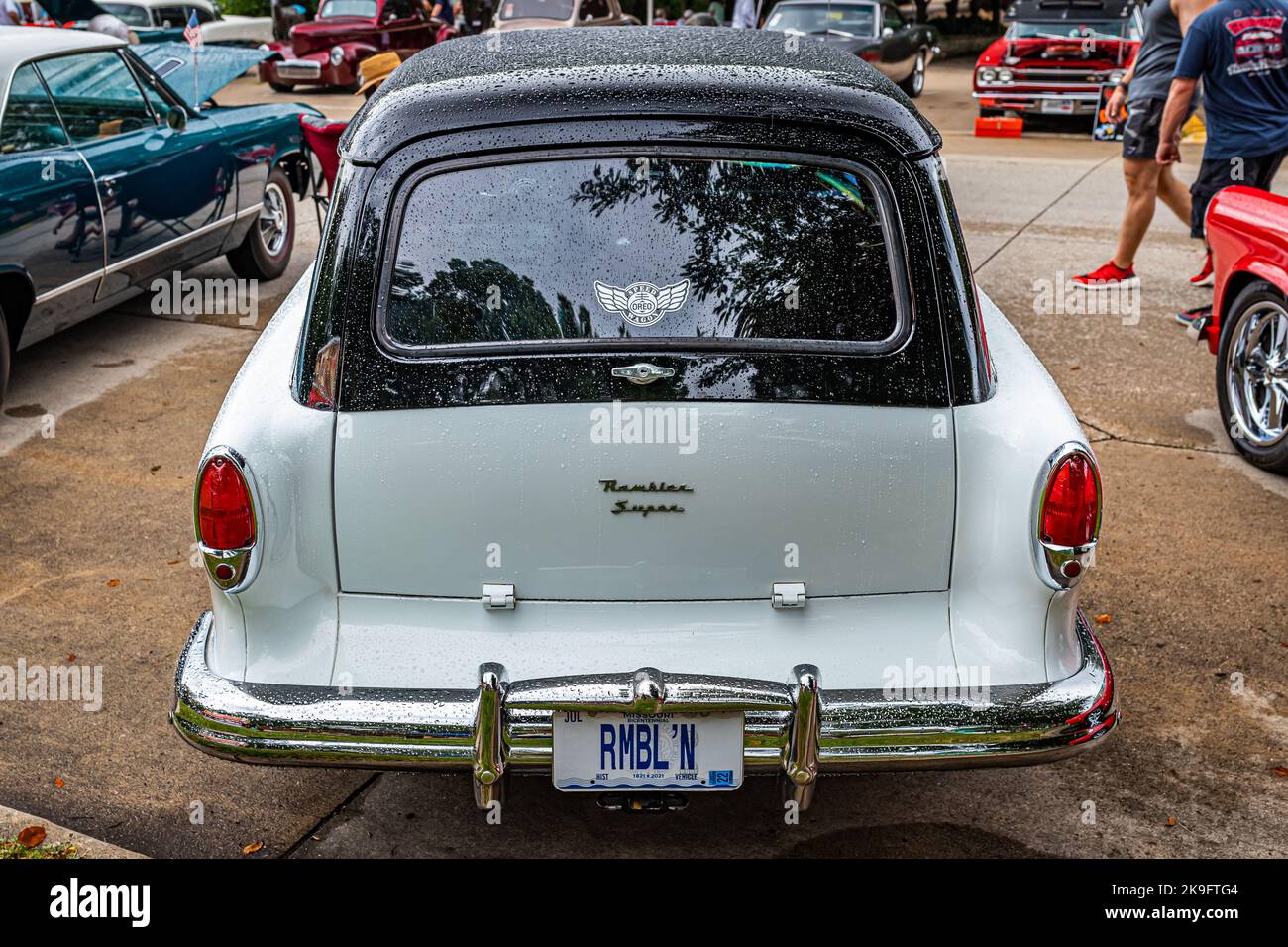 Des Moines, IA - July 01, 2022: High perspective rear view of a 1960 ...