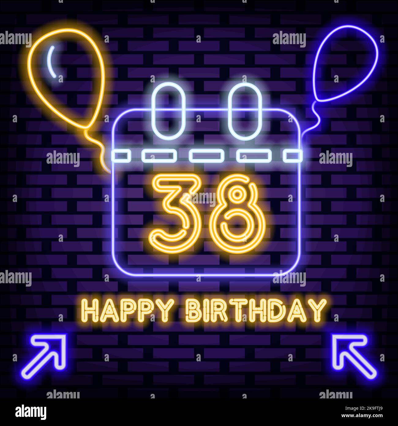38th Happy Birthday 38 Year old Neon signboards. Bright signboard. Light banner. Stock Vector