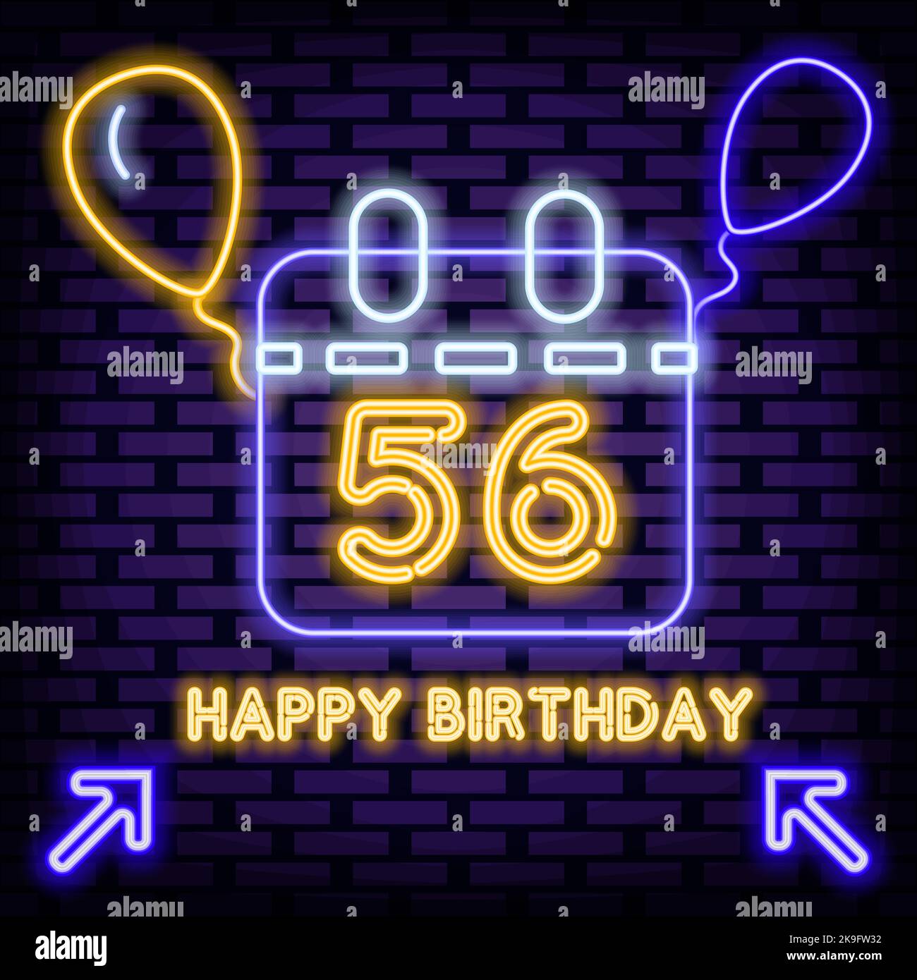 56th Happy Birthday 56 Year old Neon Sign Vector. On brick wall ...