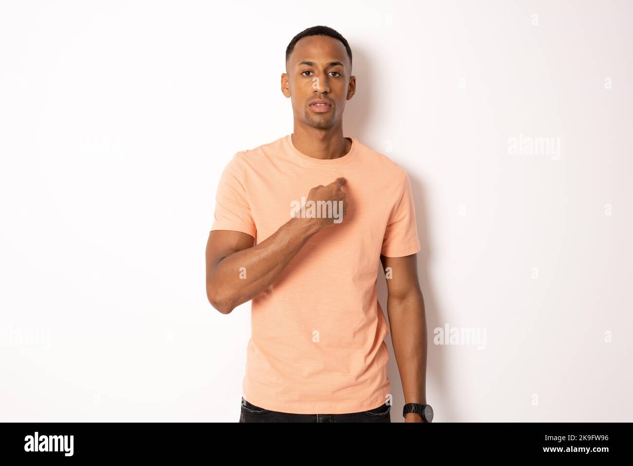 Black guy pointing himself hi-res stock photography and images - Alamy