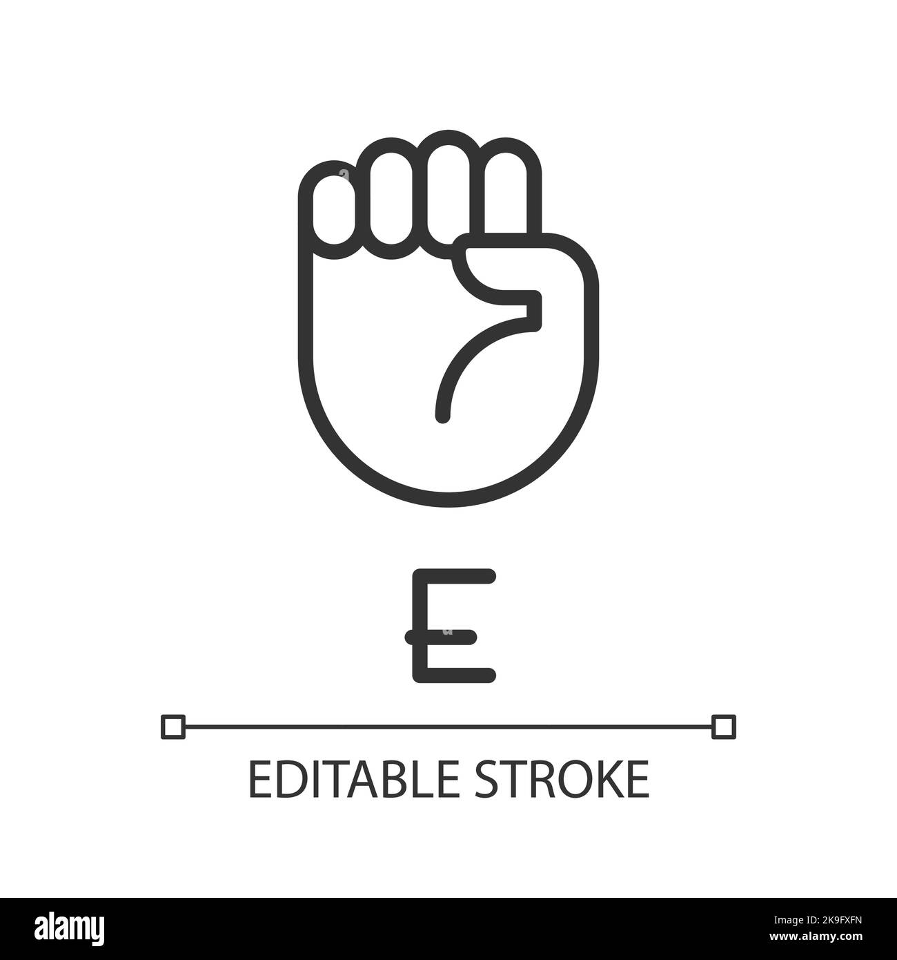 Letter E visualization in ASL pixel perfect linear icon Stock Vector