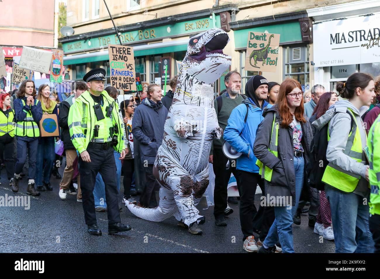 Glasgow, UK. 28th Oct, 2022. Several hundred Climate Activists took part in a demonstration through Glasgow in support of the 'Friday for Future' campaign for climate change. The pressure group, also known as 'Youth Strike 4 Climate' began in 2018 with GRETA THUNBERG and is now a youth led global climate strike movement. Credit: Findlay/Alamy Live News Stock Photo