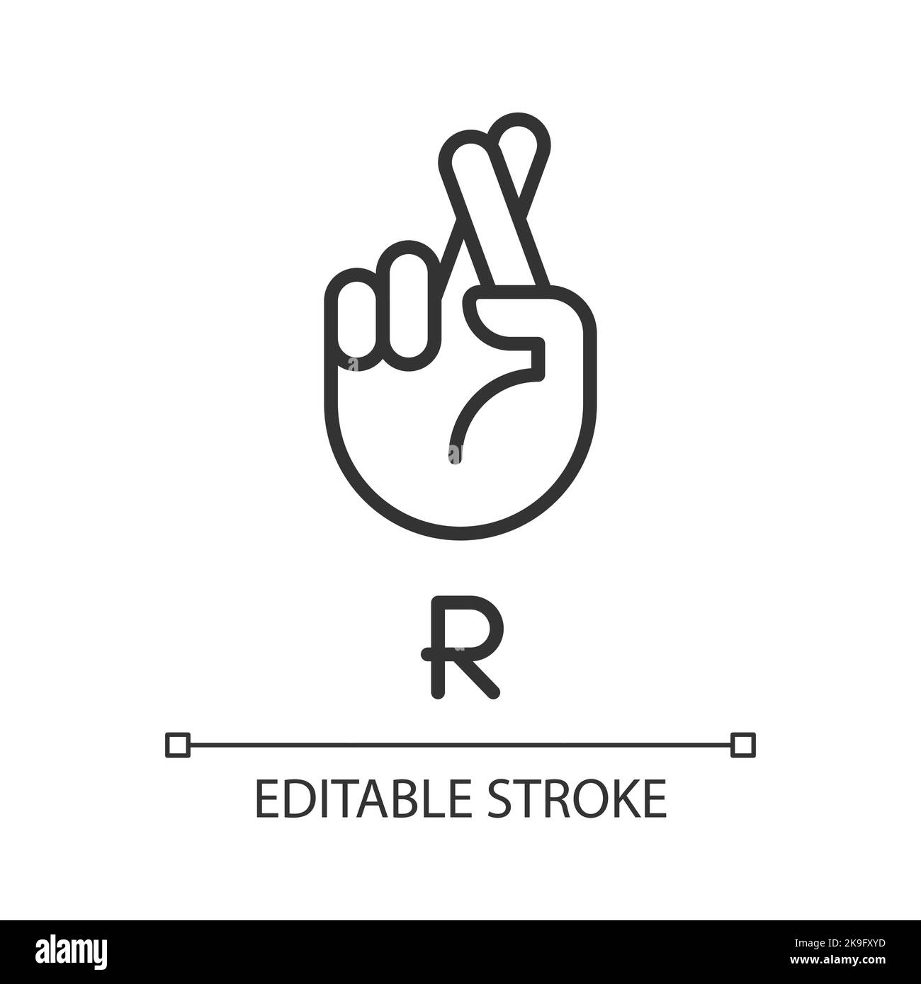Letter R in American sign language pixel perfect linear icon Stock