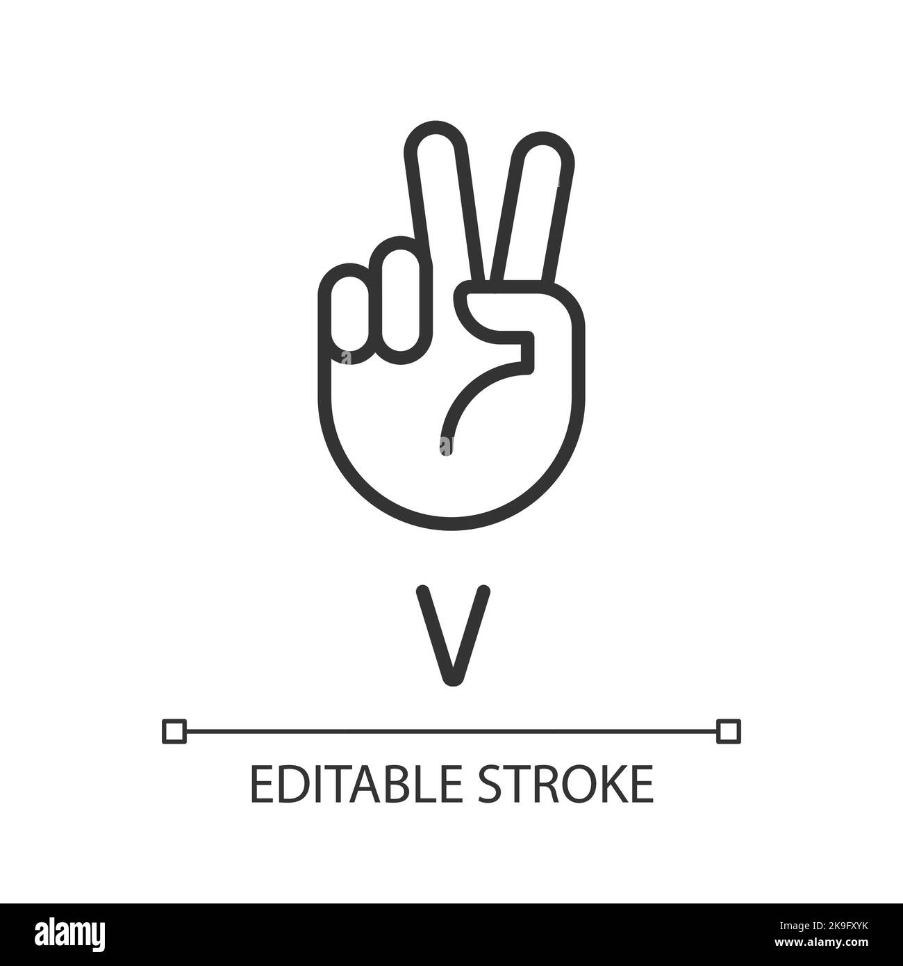 Letter V in ASL system pixel perfect linear icon Stock Vector Image ...