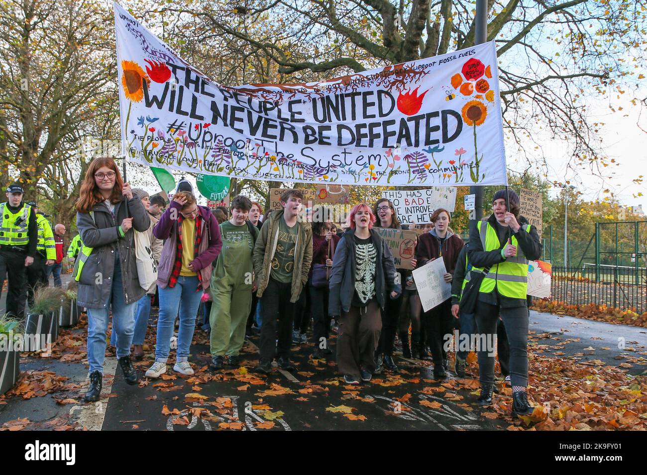 Glasgow, UK. 28th Oct, 2022. Several hundred Climate Activists took part in a demonstration through Glasgow in support of the 'Friday for Future' campaign for climate change. The pressure group, also known as 'Youth Strike 4 Climate' began in 2018 with GRETA THUNBERG and is now a youth led global climate strike movement. Credit: Findlay/Alamy Live News Stock Photo